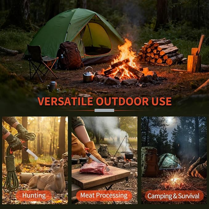 Hunting Bone Saw with Replaceable Blade, 65Mn Hardened Steel 4" Saw for Meat & Bone, Ergonomic Non-Slip Handle with Sheath & Extra Blade for Camping, Hiking, Outdoor Processing