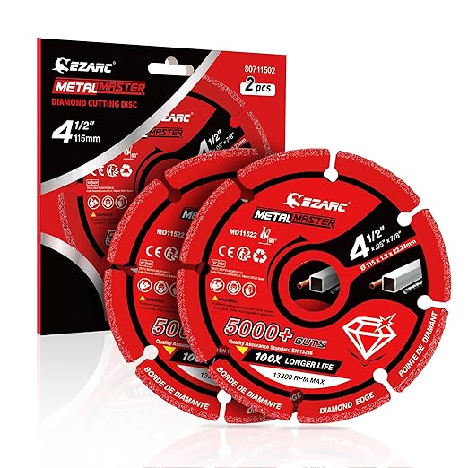 EZARC Diamond Cutting Wheel 4 1/2 x 7/8 Inch for Metal, Cut Off Wheel with 5000+ Cuts on Rebar, Steel, Iron and INOX, 2 Pack