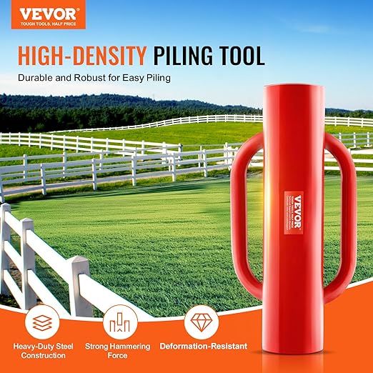 VEVOR Fence Post Driver with Handles, 2.7 in Inner Diameter T Post Pole Pounder, 14LB Heavy Duty Carbon Steel Hand Post Rammer, Farm Fencing Hole Digger for U Channel, Sign Pole, Wooden Post, Red