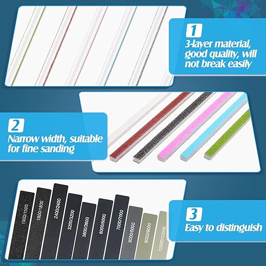Honoson 70 Pcs Sanding Sticks Polishing Sticks Fine Sanding Twig Coded Abrasive Sand Twig for Plastic Model Assorted Metal and Wood Sand Tool Accessory for Craft(High Grits Rating,Simple)