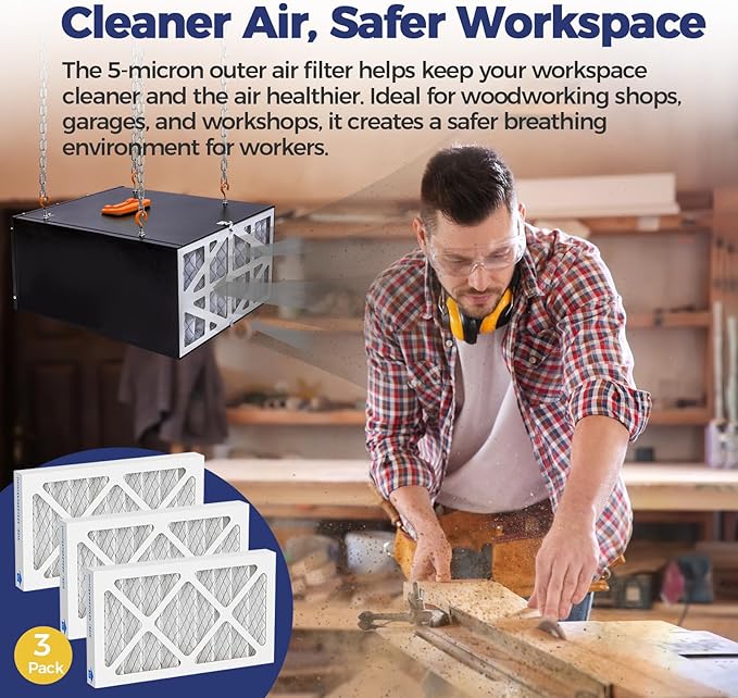 3 Pack 5-Micron Outer Air Filters Replacement Compatible with WEN 3410, POWERTEC AF4000/AF4001, Shop Fox W1830, Grizzly G0738 Air Filtration System for Workshop, Garage, Shop, Part 90243-027-2
