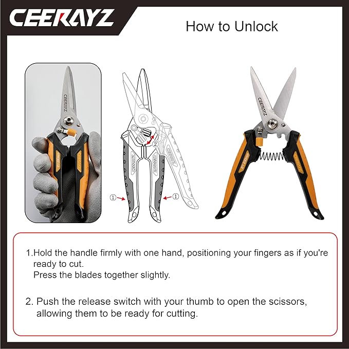 8" Scissors All Purpose, Heavy Duty, Multipurpose, for DIY Projects, Office, Production Lines, Pruning, with Protective Sheath (Black/Orange)