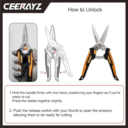 8" Scissors All Purpose, Heavy Duty, Multipurpose, for DIY Projects, Office, Production Lines, Pruning, with Protective Sheath (Black/Orange)