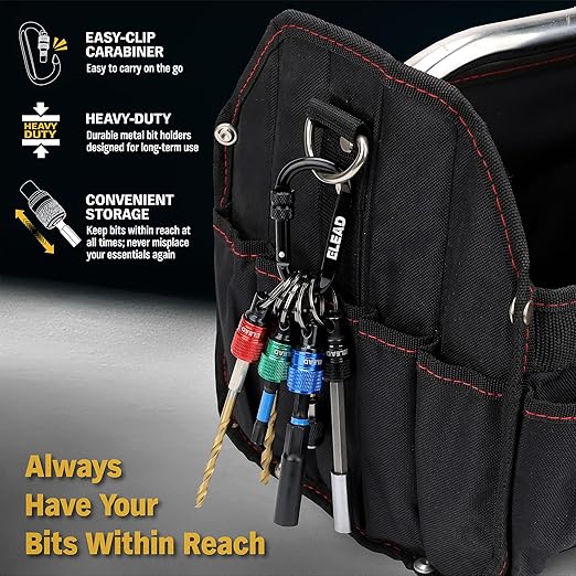 ELEAD 6-Piece Bit Holder Key Chain, 1/4 inch Multi-Color Hex Shank Bit Holders, Quick Release Design with Keychain Carabiner for Nut Driver, Screwdriver & Drill Bits, Tools Gifts for Men
