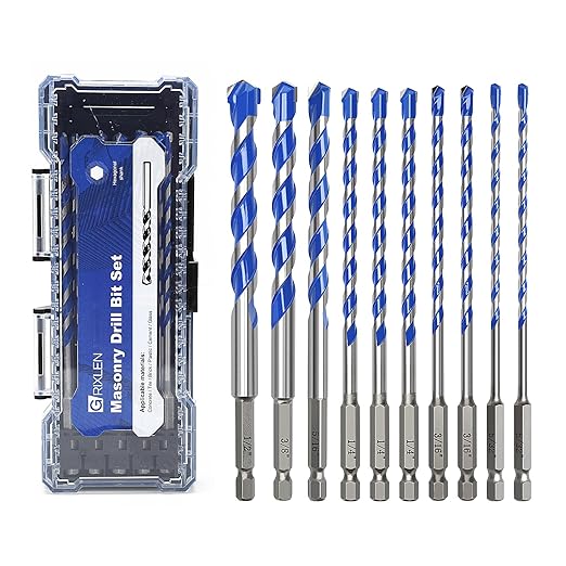 10 Pack 5/32 to 1/2 inch Concrete Drill Bit Set,Masonry Drill Bit Set with Hex Shank,Carbide Tip Drill Bits for Concrete, Tile,Brick, Plastic, Cement (5/32" - 1/2"竊?0 Pcs竊?
