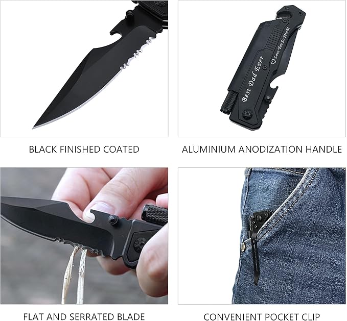 ALBATROSS Personalized Custom Engraving 6-in-1 Multifunctional Folding Pocket Knives with LED Light,Seatbelt Cutter,Glass Breaker,Magnesium Fire Starter,Bottle Opener