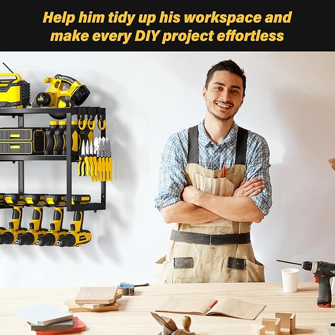 Power Tool Organizer Wall Mount, Heavy Duty Cordless Tool Organizer 8 Drill Holder, 3 Layer Garage Organization for Storage Rack, Suitable Tool Rack for Tool Room, Workshop, and Storage (Black)