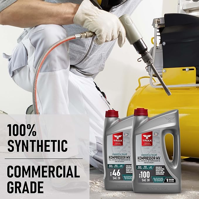 TRIAX Kompressor MV 46 / SAE 20 - Full Synthetic, Multi-Vis Air Compressor Oil - Commercial Grade - for Rotary, Vane, Screw, and Reciprocal - High Temp, 20,000 Hour Life, Non-Detergent (5 Gallon)