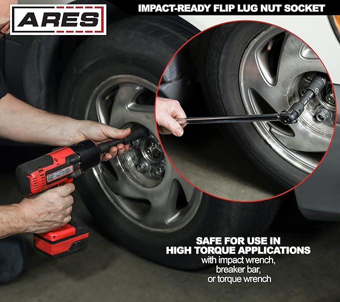 ARES 59020-1/2-inch Drive 21.5 x 22.5mm Half Size Lug Nut Flip Socket - Impact Grade Chrome-Moly Steel ??Remove Warped, Damaged, and Bloated Chrome Capped Lug Nuts