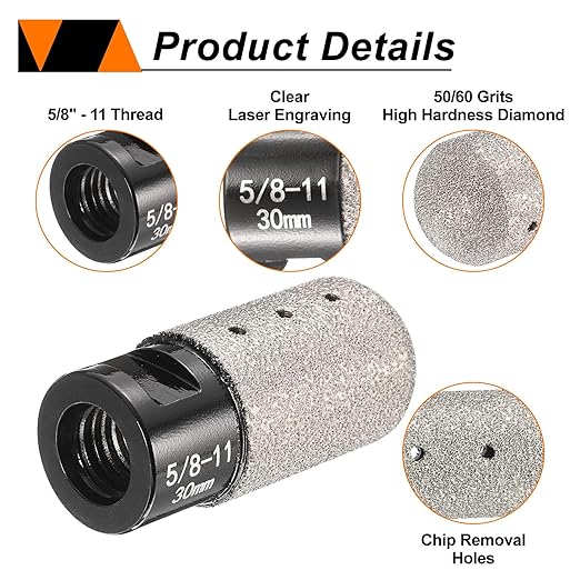 HARFINGTON Diamond Finger Bit 30mm Dia Dry Core Bit with 5/8"-11 Thread Diamond Chamfer Bit for Enlarging Shaping Milling Existing Holes on Porcelain Tile Ceramic Marble Countertop, Black