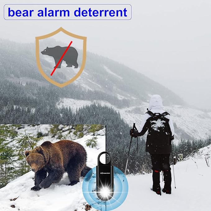 135dB Rechargeable Personal Safety Alarm Strobe Light Flashlight Keychain Siren for Women, Girls, College, School Students Emergency SOS Alerts Loud Sound Hiking Alarm Torchlight Bear Deterrent. Black