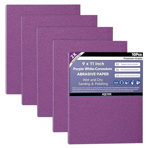 Premium White Corundum 240 Grit Sandpaper, 9 x 11 Inch Heavy Duty Wet Dry Abrasive Sheets for Wood Metal Automotive Sanding and Smoothing 10Sheets