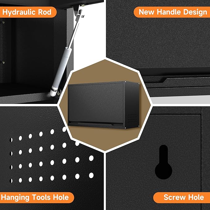 Coolsun Metal Wall Cabinet, Garage Wall Cabinet with Up-Flip Door, 19.7" H Wall Mounted Metal Storage Cabinet for Kitchen,Garage,Basement,Ware House Assembly Required (Black 19.7" H)