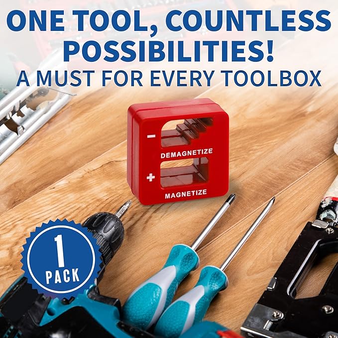 Demagnetizer and Magnetizer for Screwdrivers Tips, Bits, and Small Tools, Large or Big Screws, Drills, Drill Bits, Sockets, Nuts, Bolts, Nails and Precision Construction Tools - Red