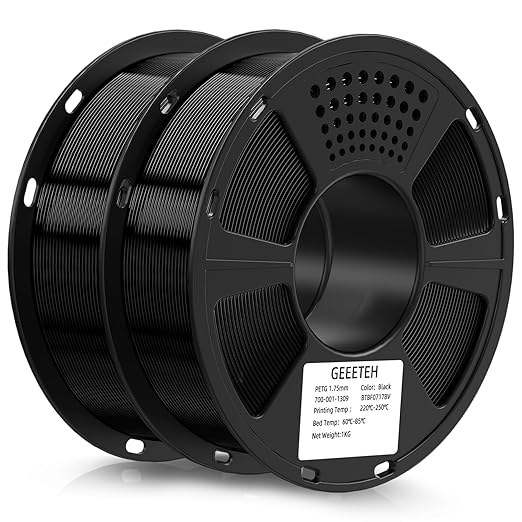 Geeetech PETG Filament 1.75mm, 2kg (4.4lbs) / 2 Pack Upgraded High-Toughness 3D Printer Filament - 짹0.02mm Accuracy, Neatly Wound Durable, Non-Clogging & Non-Stringing, Fits Most FDM Printers (Black)