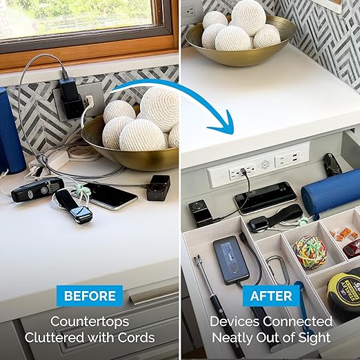 Docking Drawer Blade Duo in-Drawer Outlet, Integrated Safety Shutoff, (4) 30W USB-C, (2) USB-A & (2) 15 amp AC, White