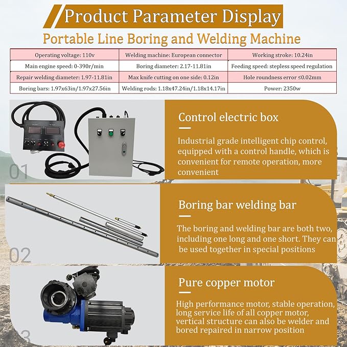 TECHTONGDA 110V 2 in1 Portable Line Boring and Welding Machine with 110V 70T Hydraulic Crawler Pin Pressing Machine, European Connector, Chain Press Machine, for Excavators, Loaders Chain Repairing