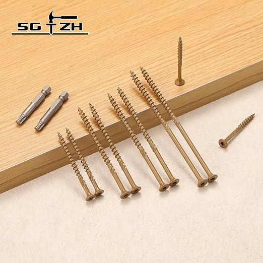 #9 x 2-1/2" Deck Screws (187Pcs) 2lb. Carbon Steel, Yellow, Flat Head, Rust Resistant epoxy Coated, with T25 Star Bit