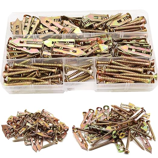 Self Drilling Drywall Anchor Kit 160pcs - Carbon Steel Zinc Expansion Anchors with Self Tapping Screws AXK