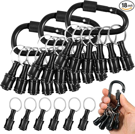 18Pcs Keychain Bit Holder 1/4inch Hex Shaft Screwdriver Bit Holder Portable Extension Bar Keychain Screw Adapter Aluminum Alloy Drill Extension Bit Holder with 3 Carabiner for Screw Driver
