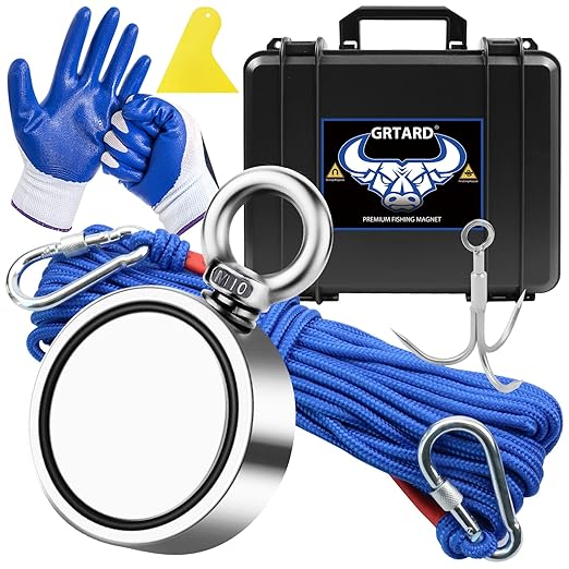 Grtard 1000LBS Magnet Fishing Kit with Case for Men's Gifts, Neodymium Fishing Magnets with Double-Sided Strong Magnets for Retrieving Items in River, Lake, Lawn(2.95Inch), Gifts for Men, Dad, Husband