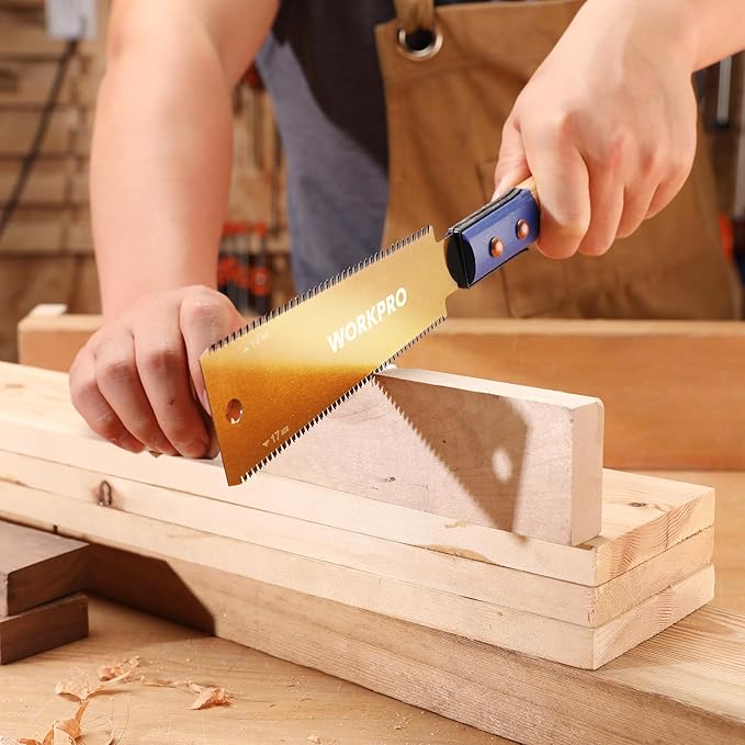 WORKPRO 6 Inch Japanese Pull Saw, Double-Edged Hand Saw for Wood Cutting with 14&17 TPI, SK5 Flexible Blade Flush Cut Saw with Non-Slip Beech Handle, Wide Head- for Beginner