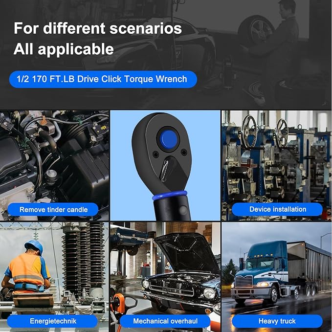 Torque wrench Set 1/2 drive,1/2 Torque Wrenches 10-170 FT.LB/13.6-230.5 Nm,짹3% Precision Wrench with 1/2'' to 3/8'' Socket Adapter, 5 Inch Extension Bar for Car and Moto Maintenance