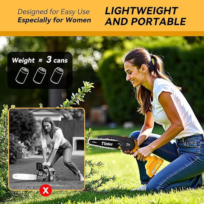 Mini Chainsaw Cordless,6 Inch Portable Electric Chainsaw with 2 Battery 2 Chains,Battery Powered Small Handheld Chain Saw with Automatic Oiler,for Tree Trimming,Cutting Wood,Garden Tool,Gift for Men