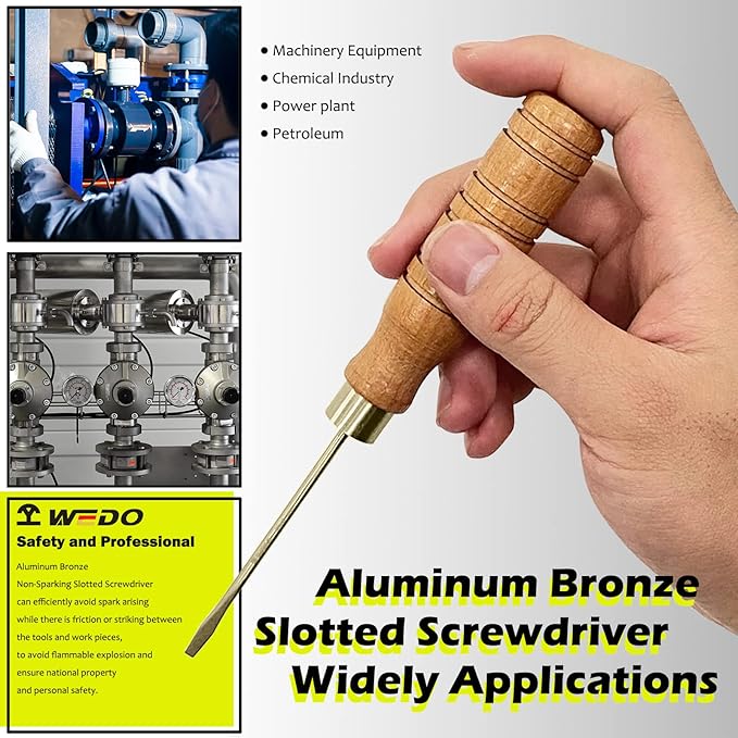 WEDO Slotted Screwdriver, Precision Screwdriver with Wooden Handle,Non-Sparking Flat Head Screwdriver,Tip Size 10mm,Length 450mm,Aluminum Bronze,DIN Standard,BAM Certification