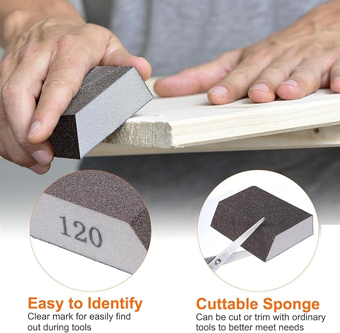HARFINGTON 4pcs Sanding Sponge Blocks 400-500 Grit Sanding Sponge with Angled Edge 4"x2.8"x1", Washable and Reusable Foam Sanding Block for Polishing Kitchen Metal Wood Drywall Home