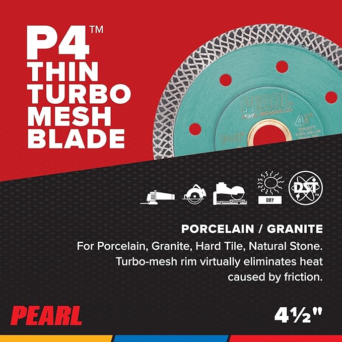 PEARL ABRASIVE CO. P4 Thin Mesh Turbo Porcelain Blade 4 1/2" 5/8"-20mm-7/8 4 Holes