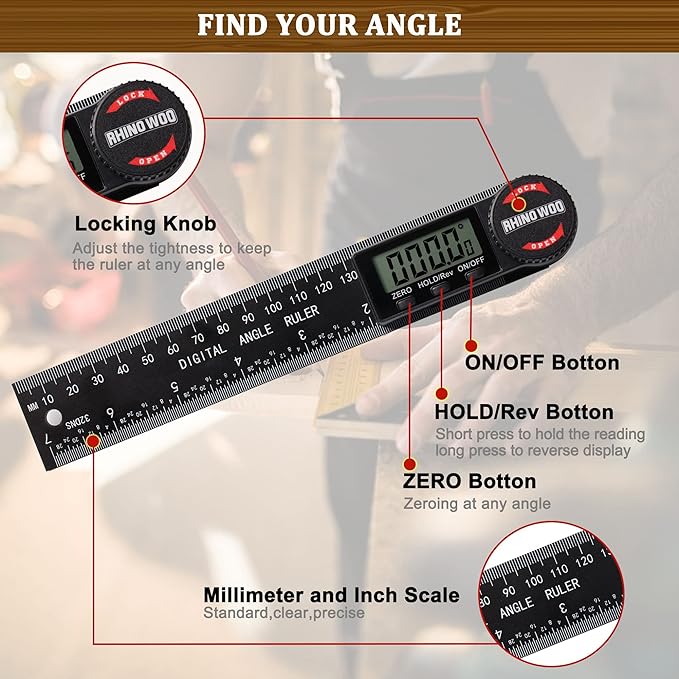 Digital Angle Finder Protractor, Angle Measuring Tool for Woodworking/Carpenter/Construction/Handmade Measurement竊똀ngle Finder Ruler with 7inch/200mm(2 Batteries Included) (Enhanced ABS)