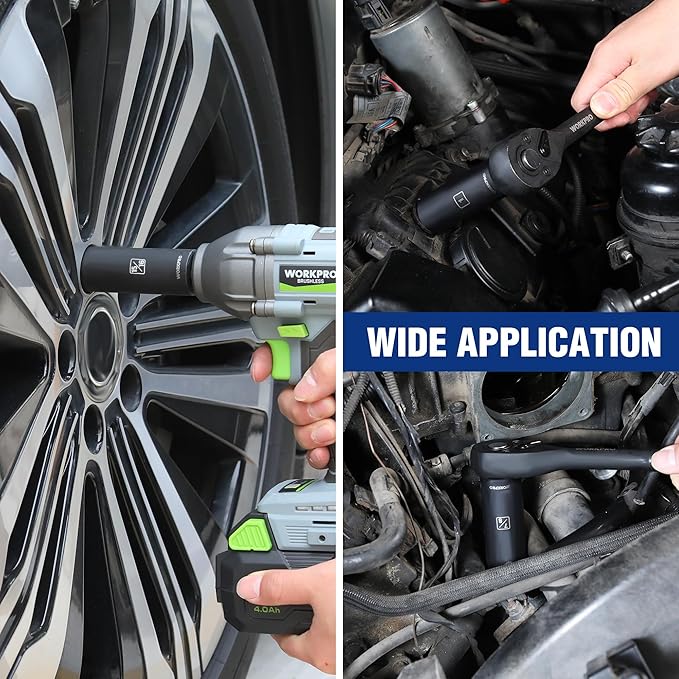 WORKPRO 14-Piece 1/2竊?Drive Deep Impact Socket Set, 6-Point Impact Deep Socket Set with Heavy Duty Storage Case for Automotive and Mechanical Repairs, 3/8"-1-1/4", Cr-V Steel, SAE
