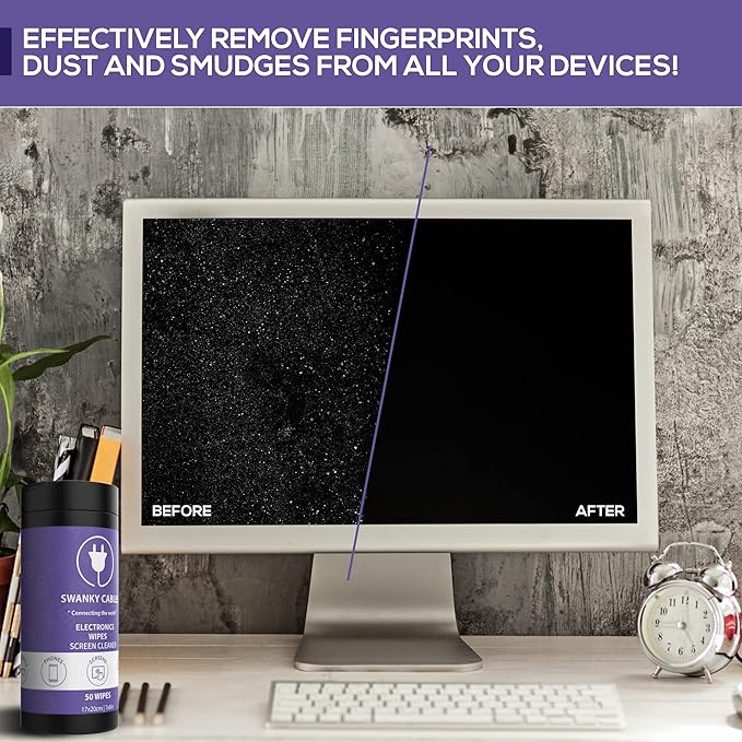 Screen Cleaner Wipes: Electronic Wipes for Screens - Computer Screen Wipes for Lens, Phone, Tv Screen and Monitor Cleaning - Tech Wipes & Microfiber Cloth (Canister, 200 Count)