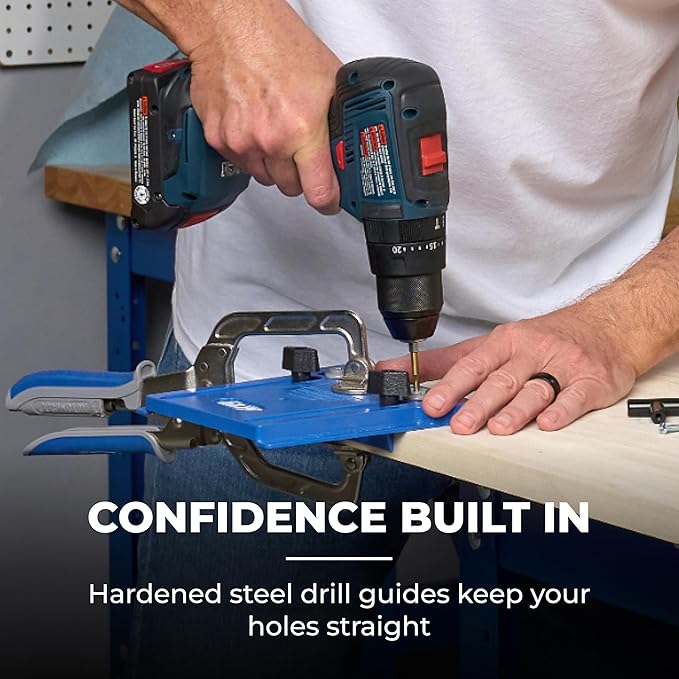 Kreg Cabinet Hardware Jig - Portable Straight Hole Drilling - Precision Drilling Without a Press - Moveable Edge Guide for Accurate Positioning - for Knobs & Small Pulls - KHI-Pull