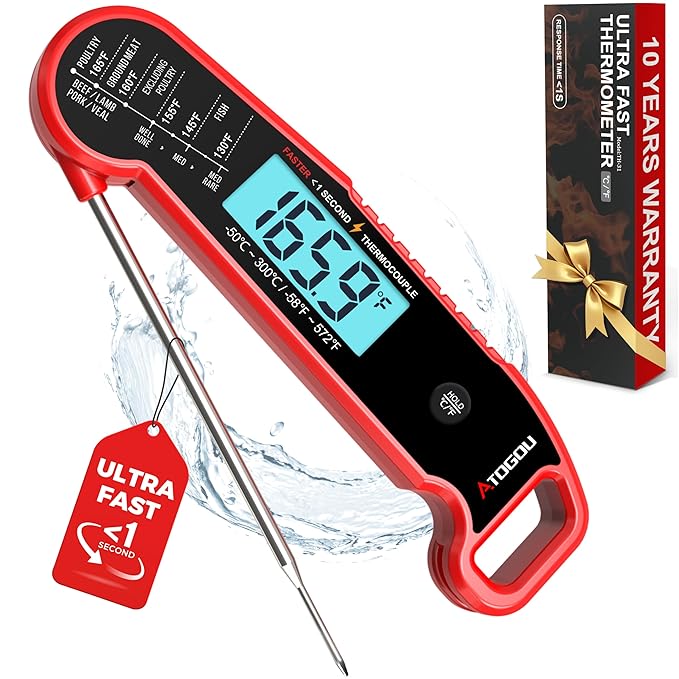 Atogou Professional Food & Meat Thermometer, 1 Sec Instant Read & 짹0.5??Accuracy, Thermocouple Sensor, IP67 Waterproof Digital Thermometer for Cooking, BBQ, Grill Gifts for Men Him Dad Birthday