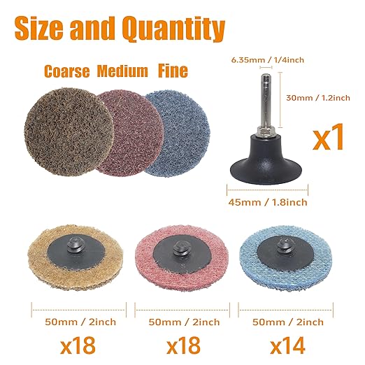 Merryland Surface Conditioning Disc 2 inch for Die Grinder, 2inch Mixed Quick Change Disc 50 Pack with 1/4 Inch Shank, Sanding Disc Nylon Non-Woven Paint Rust Metal Steel Iron, DGTAA52C4