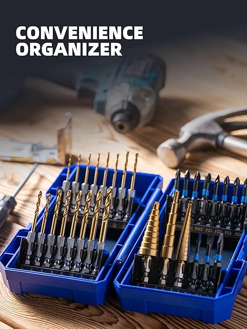 HIGHFIRE 30PCS Impact Driver Bit Set Include Screwdriver Bit Set,Step Drill Bit,Hex Shank Drill Bit with Tough Stackable Case, Idea for Hanging Pictures, Assembling Furniture and Home Tasks