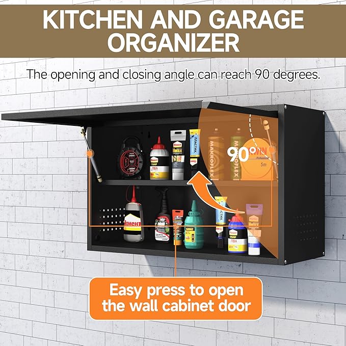 Coolsun Metal Wall Cabinet, Garage Wall Cabinet with Up-Flip Door, 19.7" H Wall Mounted Metal Storage Cabinet for Kitchen,Garage,Basement,Ware House Assembly Required (Black 19.7" H)
