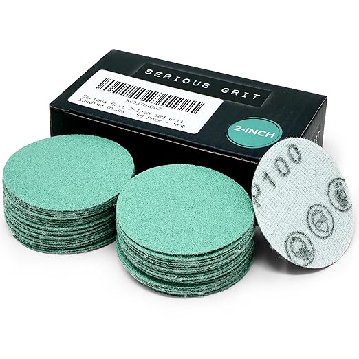Serious Grit - 2-Inch 100 Grit Sanding Discs - Heavy-Duty Hook & Loop Film Discs - Sandpaper for Woodturning, Bowl Sanding & Power Tool Drill Attachment Sanding Pads - Pack of 50