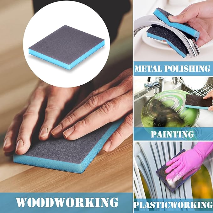 16Pcs 320 Grit Sanding Sponge, Jamiikury Sanding Blocks Washable and Reusable, Wet Dry Sandpaper Sponge for Wood Metal Furniture Paint and Drywall
