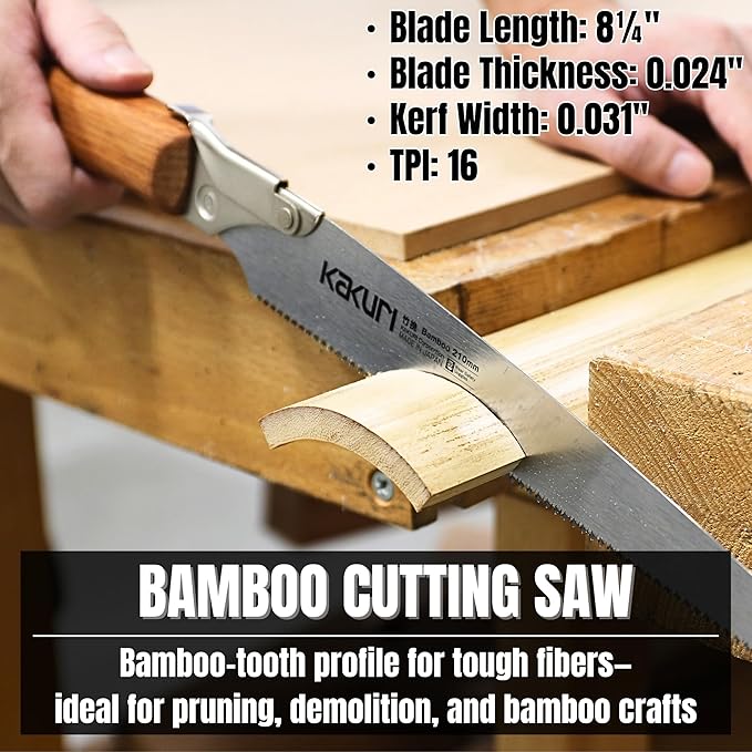 KAKURI Japanese Hand Saw Set - Compact Pull Saw [Rough Cut 8.2", Hardwood 8.2", Pruning 8.2", Bamboo Cutting 8.2"] - Red Oak Handle with Oil Finish, Canvas Carrying Case - Made in Japan