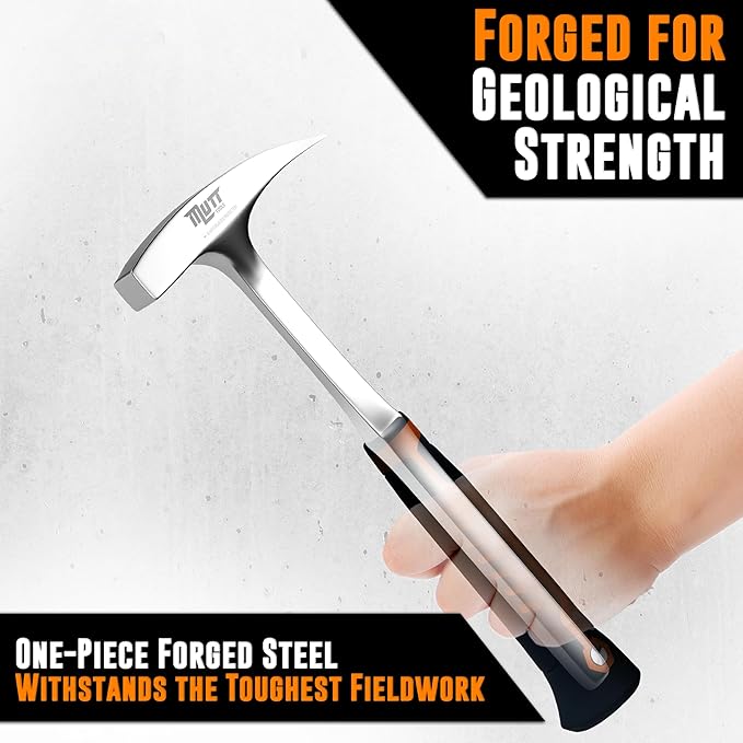Mutt Tools 22oz Professional Rock Hammer - Geology Pick for Rockhounding, Fossil Hunting and Masonry - Geologist Rock Pick Hammer for Breaking Stone and Geodes