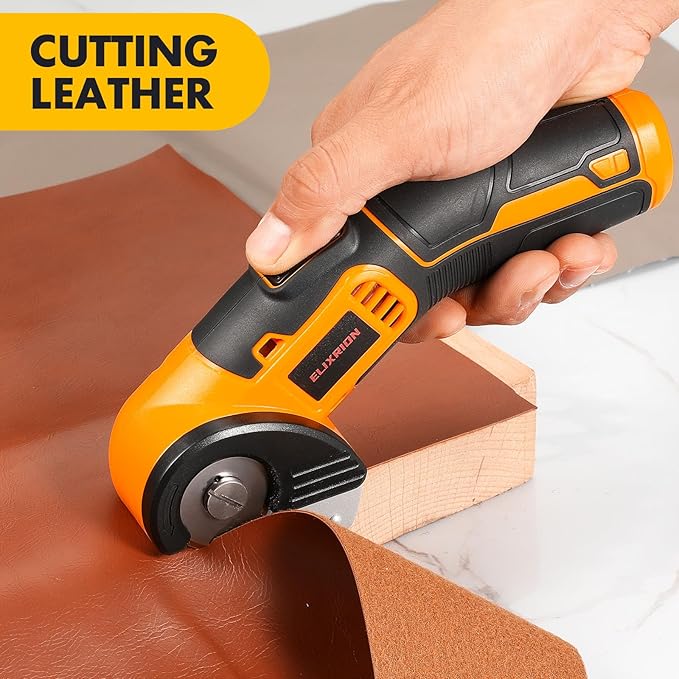 Cordless Electric Scissors Rotary Cutter with 2 Blades & Storage Bag | 4V 2000mAh Rechargeable | Heavy Duty for Cardboard Fabric Carpet Leather | Lightweight Portable (Yellow)