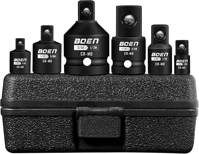 BOEN 6 Piece Impact Socket Adapter Set, 1/4" 3/8" 1/2" 3/4" Drive Socket Reducer Set with Durable Case, CR-MO, Reducer Converter Impact Adapter Set for Impact Driver Conversions