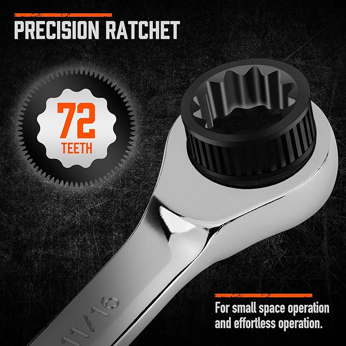 HORUSDY 26-Piece Ratcheting Wrench Set | Metric and SAE | Ratchet Combination Wrenches Set with Organizer | 72-Tooth | Chrome Vanadium Steel | 6-19 mm & 1/4??to 3/4??(13-Piece Metric&SAE)
