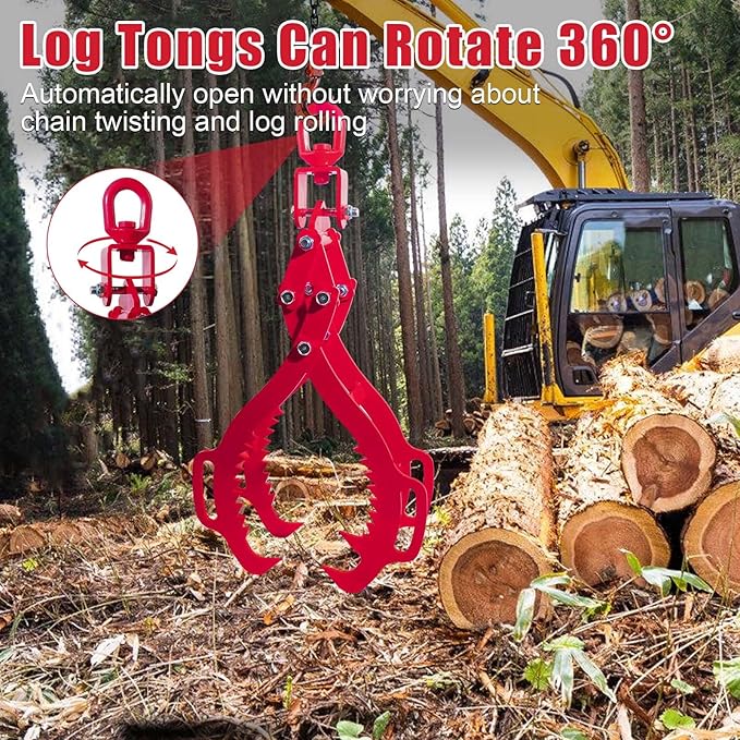 28" Log Tongs, 4 Claw Lifting, Eagle Claws Design Grapple Heavy Duty, Loading Capacity 2260 lbs, Skidding Tongs for Forklifts, Trucks, Tractors, ATVs Red