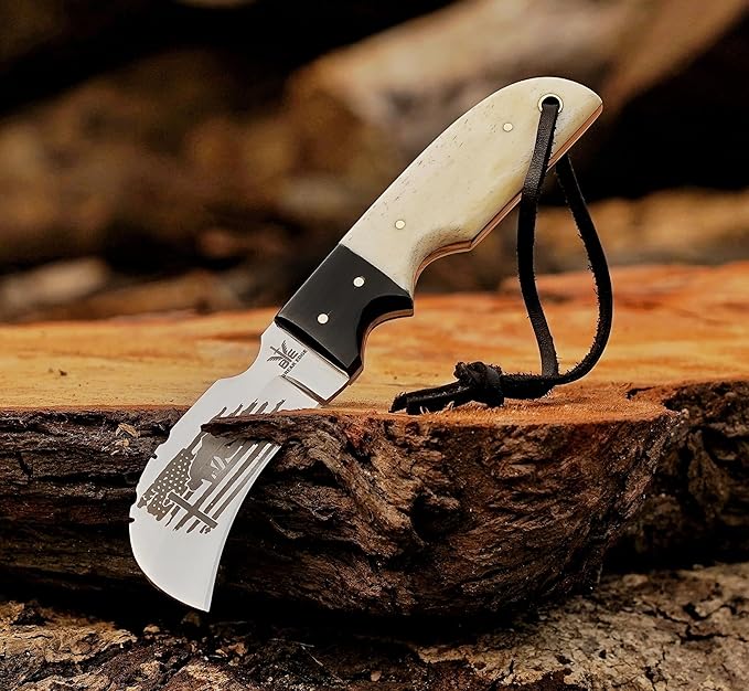 Handmade Stainless Steel Lineman’s Hawkbill knife with Leather sheath, Heavy Duty Utility Knife blade Electrician Wire Skinning knife for professional,