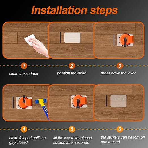 Floor Gap Fixer Tools with Suction Cup, Rubber Mallet Hammer, 6 PCS Sticky Pad, Floor Repair Suction Plank Grabber for Closing Gaps in Laminate Floors, Vinyl Plank, Hardwood, Tile