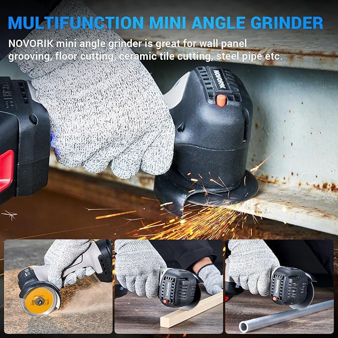 Brushless Angle Grinder, Cordless Mini Angle Grinder Brushed with 2pcs 16.8V 2000mAh Battery 5-Cutting Discs, Power Angle Grinder for Wood Metal Stone Concrete